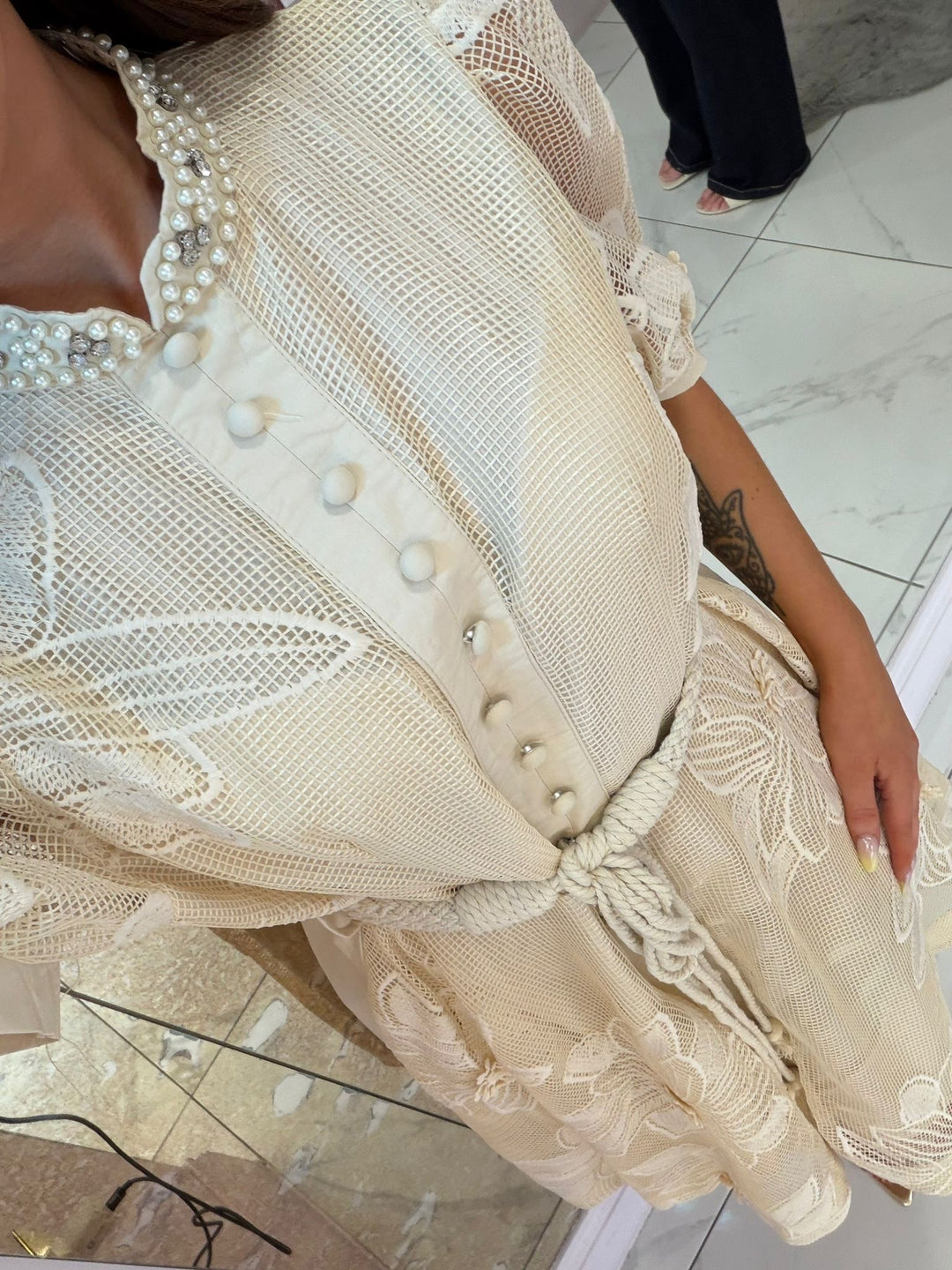 Cresta Cream Embellished 3d Flower Dress