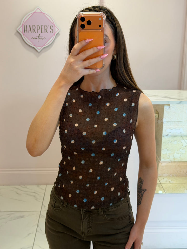Suzie Chocolate Spot Mesh Top