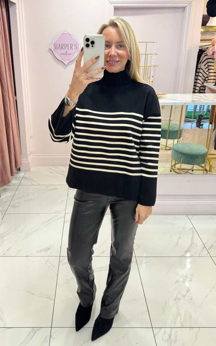 Ramona Black Faux Leather Straight Leg Trousers