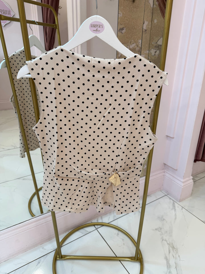 Beatrice Polka Dot Top With Gold Buckle Detail