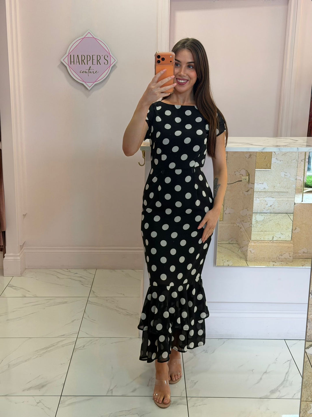 Roxy Boat Neck Frill Midi Black Spot