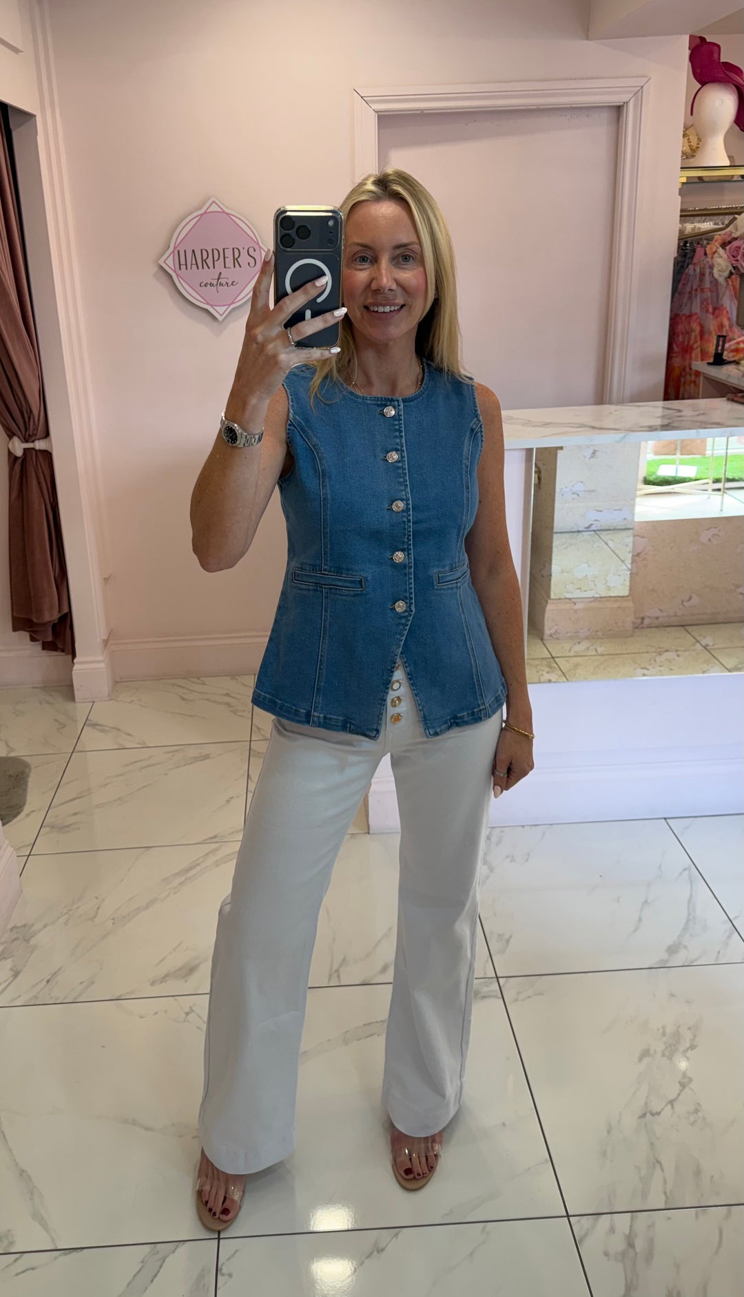 Elodie Denim Button Detail Waistcoat