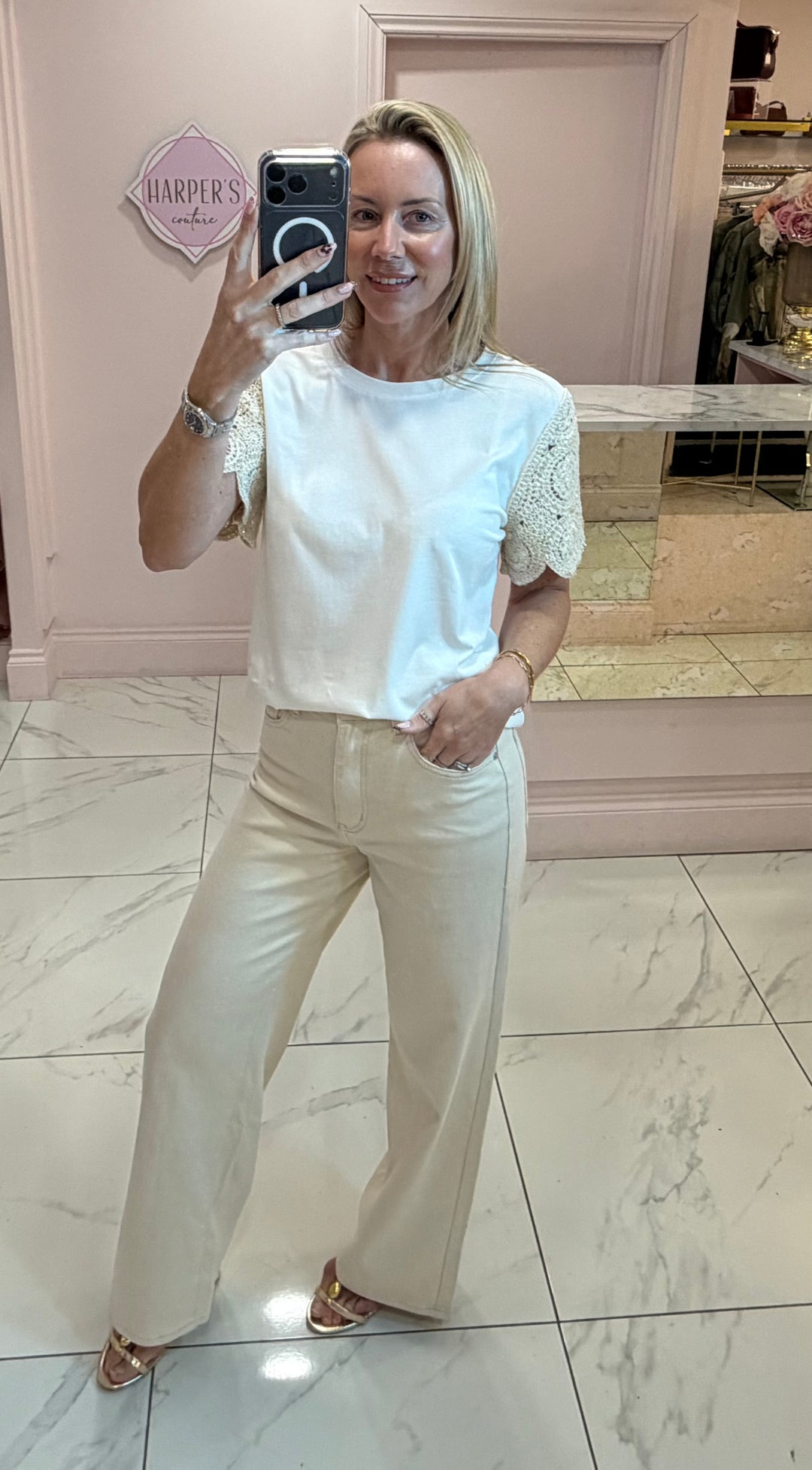 Martha Beige Dad Fit Stretch Jeans