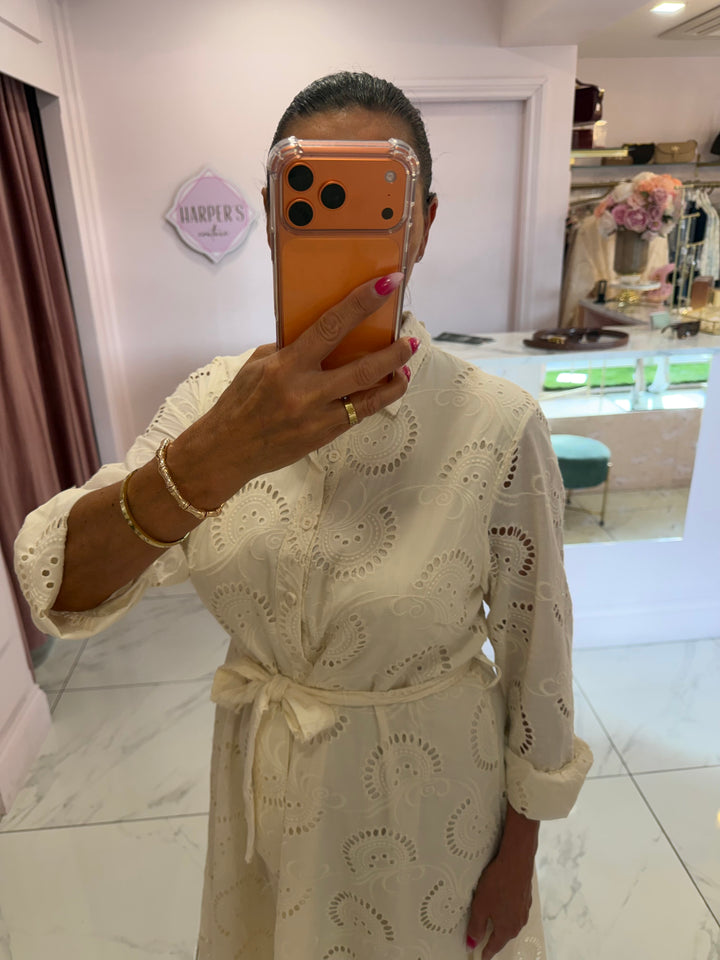 Posy Cream Broderie Anglais Print Dress
