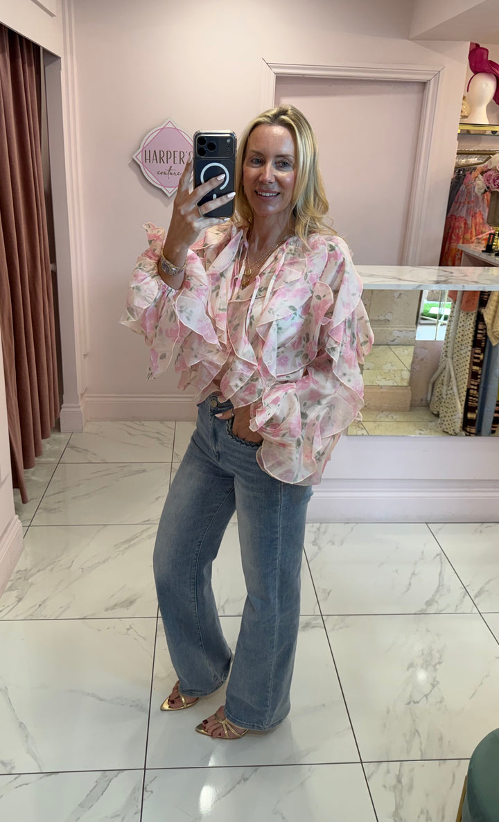 Lara Ruffle &amp; Floral Detail Shirt/Blouse