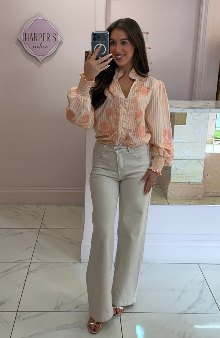 Cherish Coral Embroidery Detail Shirt/Blouse