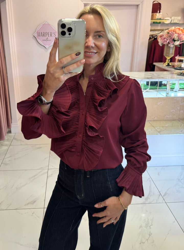 Ella Ruffle Front &amp; Cuff Detail Blouse