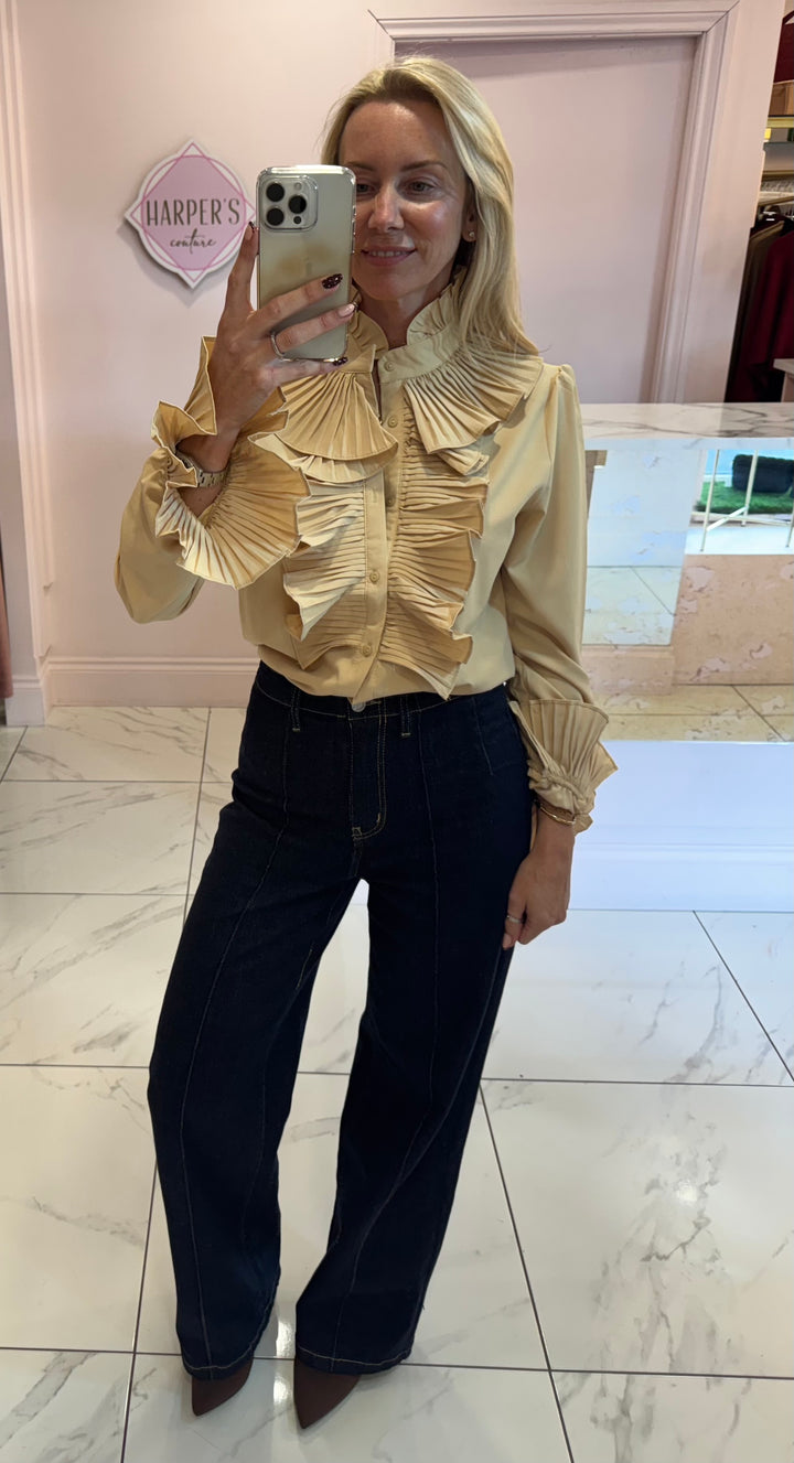 Ella Ruffle Front &amp; Cuff Detail Blouse