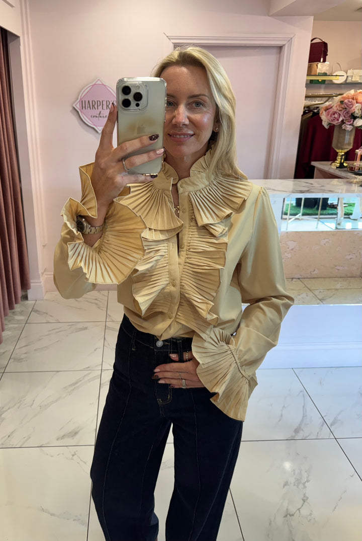 Ella Ruffle Front &amp; Cuff Detail Blouse