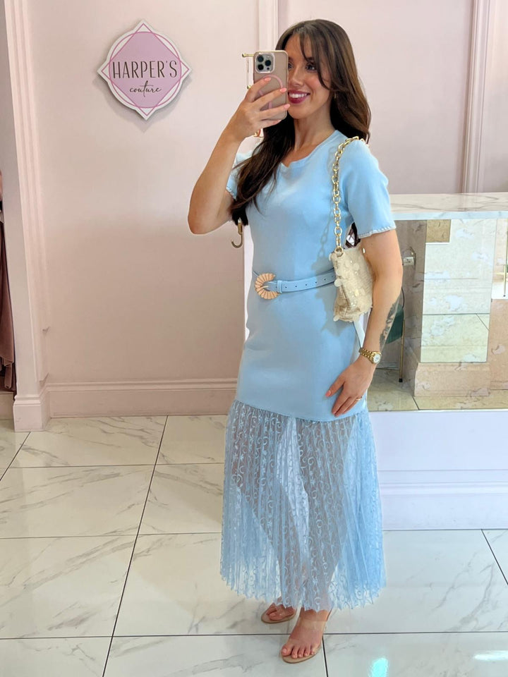 Bexley Knit Belted Dress With Lace Skirt