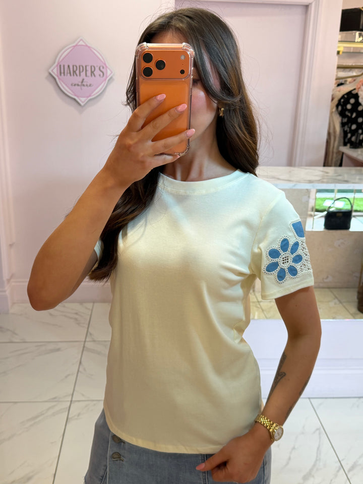Flower Detail Sleeve T-Shirt