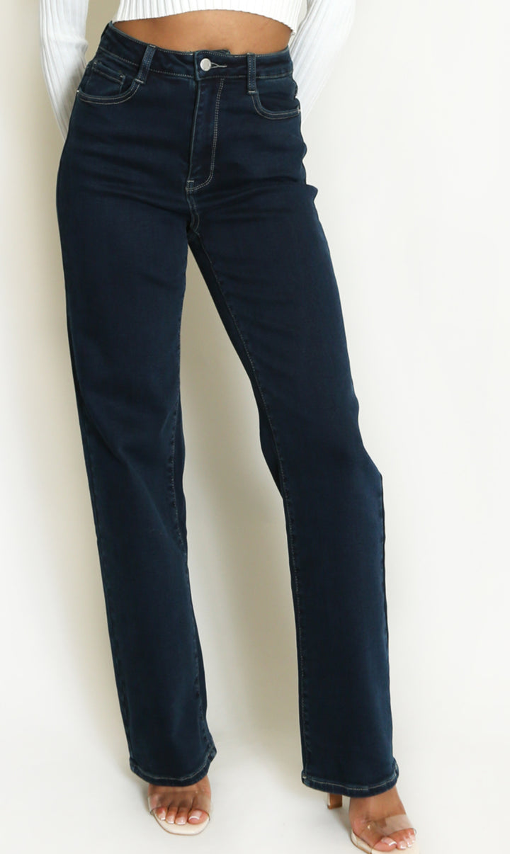 Odette Dark Denim Straight Fit Stretch Jeans