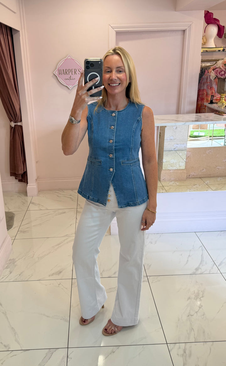 Elodie Denim Button Detail Waistcoat