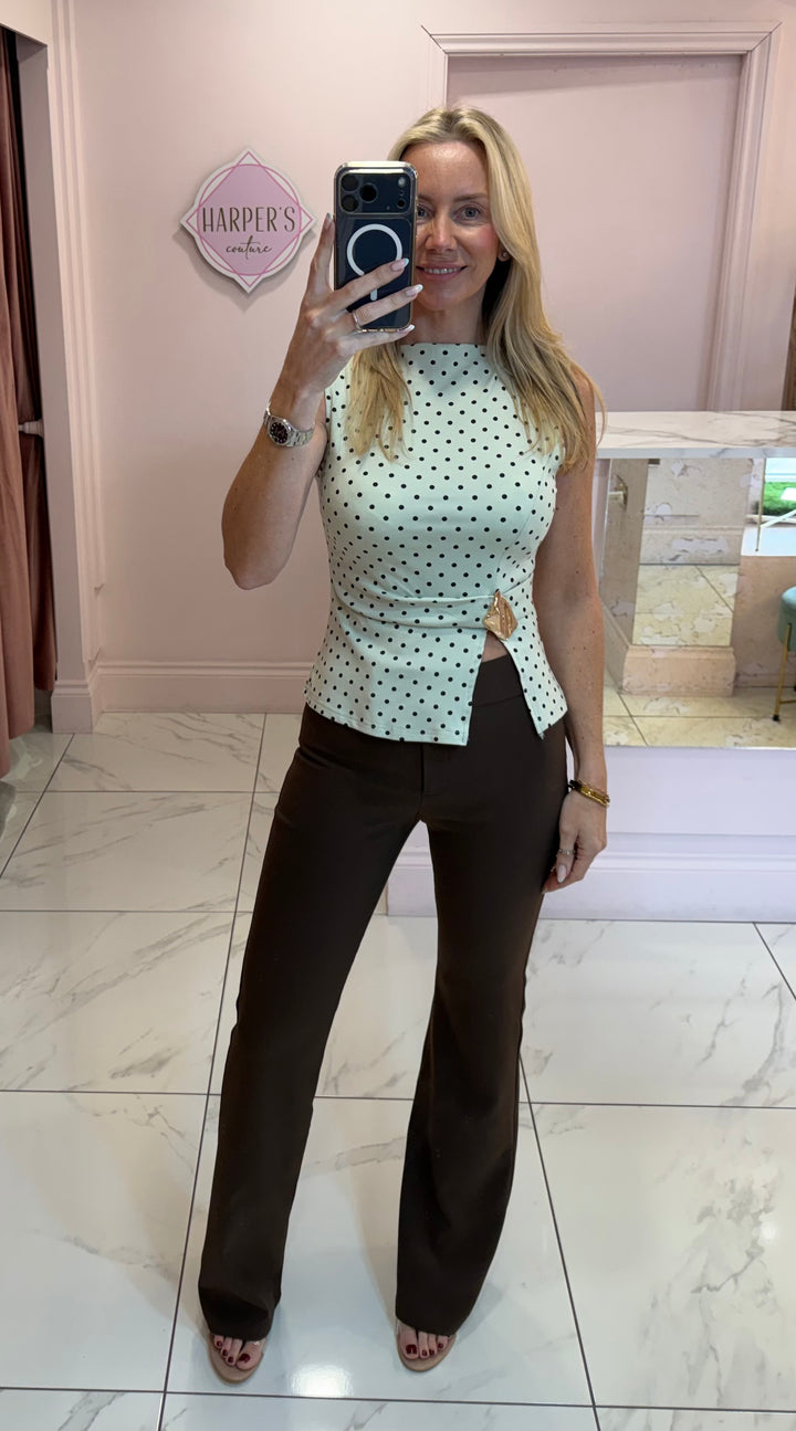 Beatrice Polka Dot Top With Gold Buckle Detail