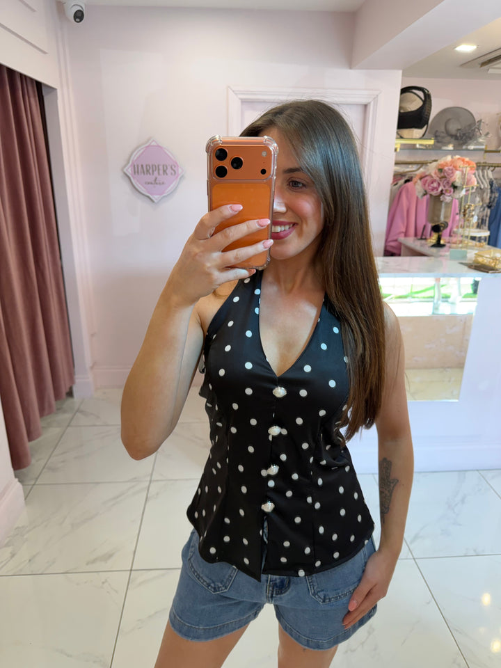 Ester Polka Dot Halterneck Top