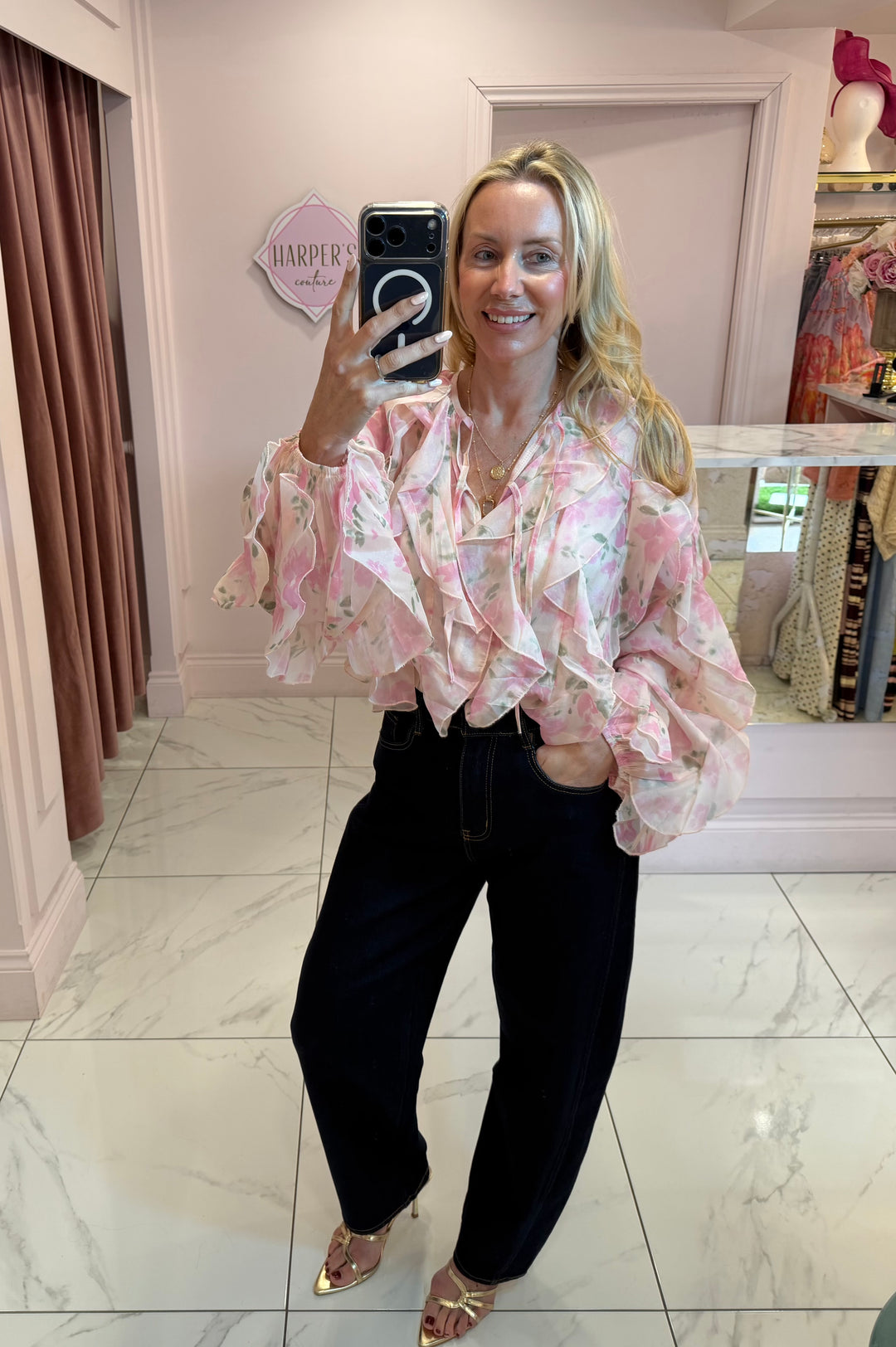 Lara Ruffle &amp; Floral Detail Shirt/Blouse