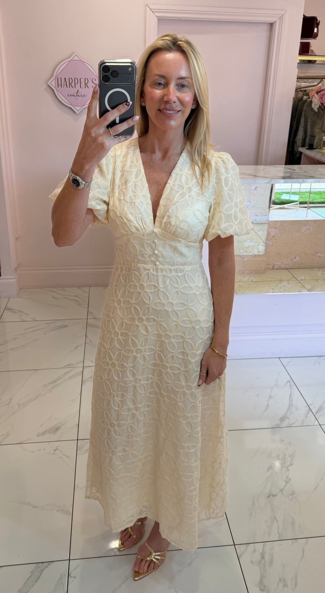Elsa Cream Floral Embroidered Print Dress