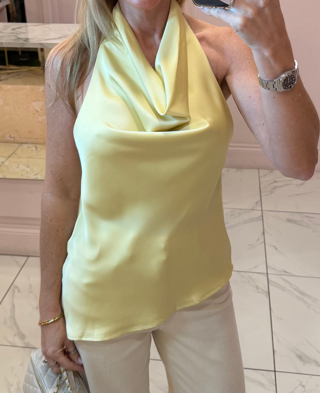 Sienna Satin Asymmetric Halter Neck Top