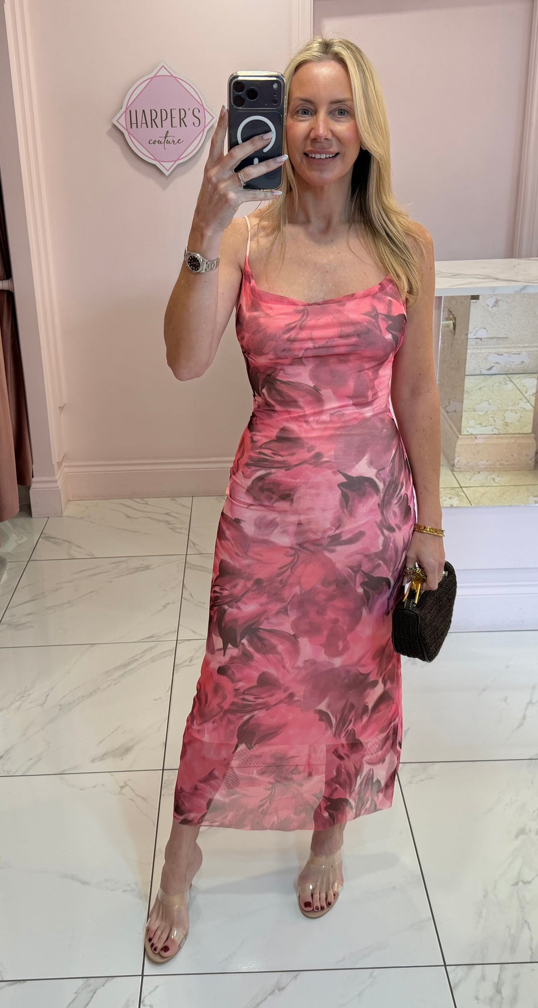 Minnie Mesh Print Cami Midi Dress