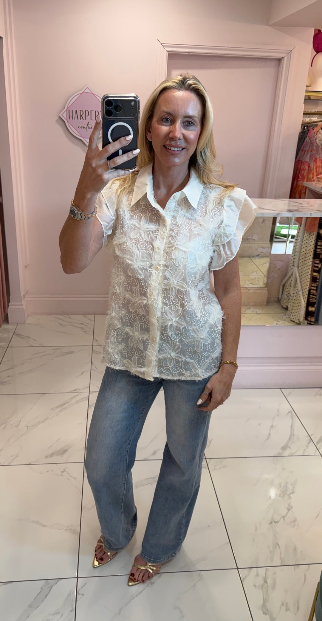 Yasmine Ruffle &amp; Floral Detail Shirt/Blouse