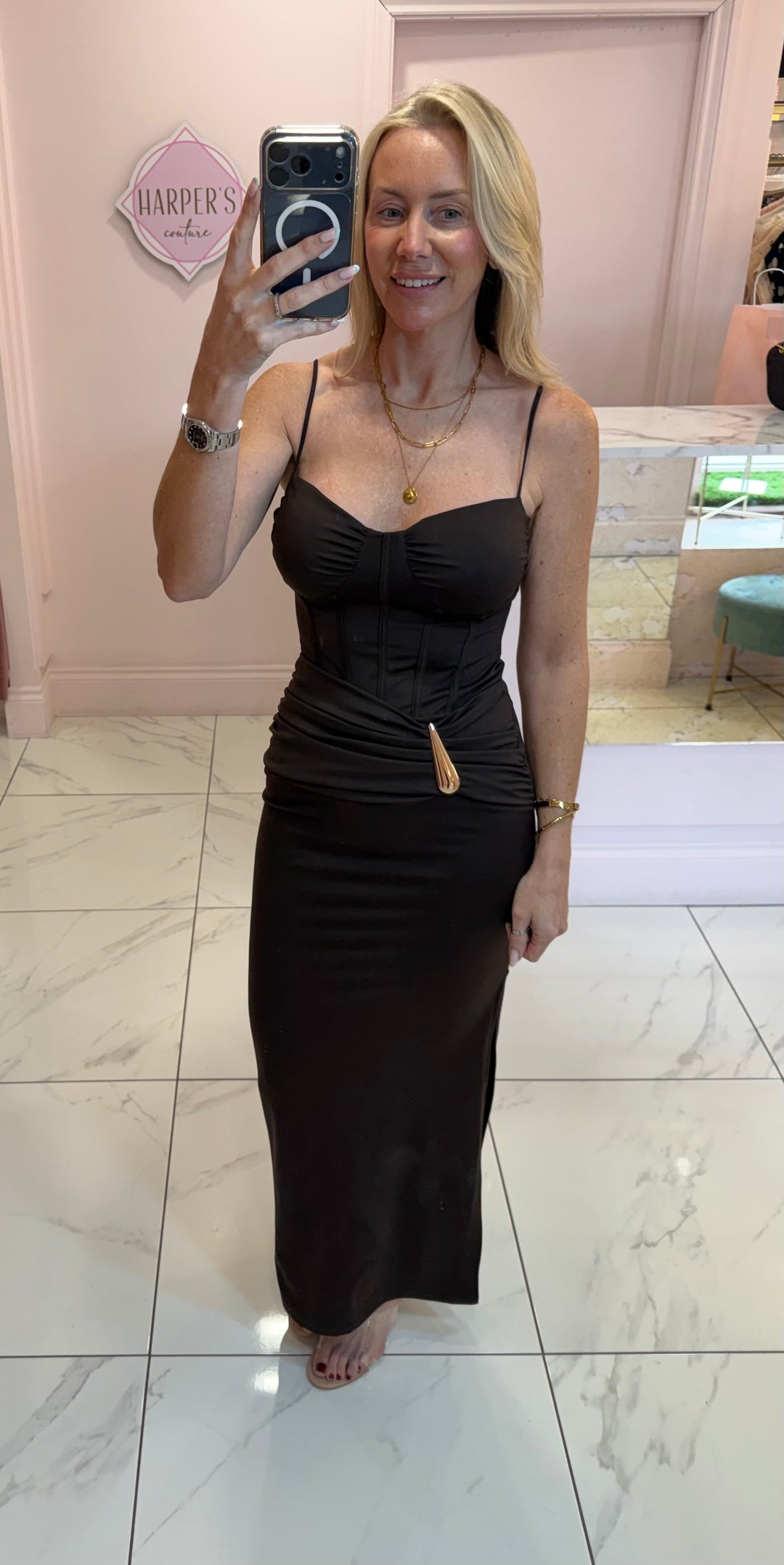 Winnie Chocolate Corset Style Maxi Dress