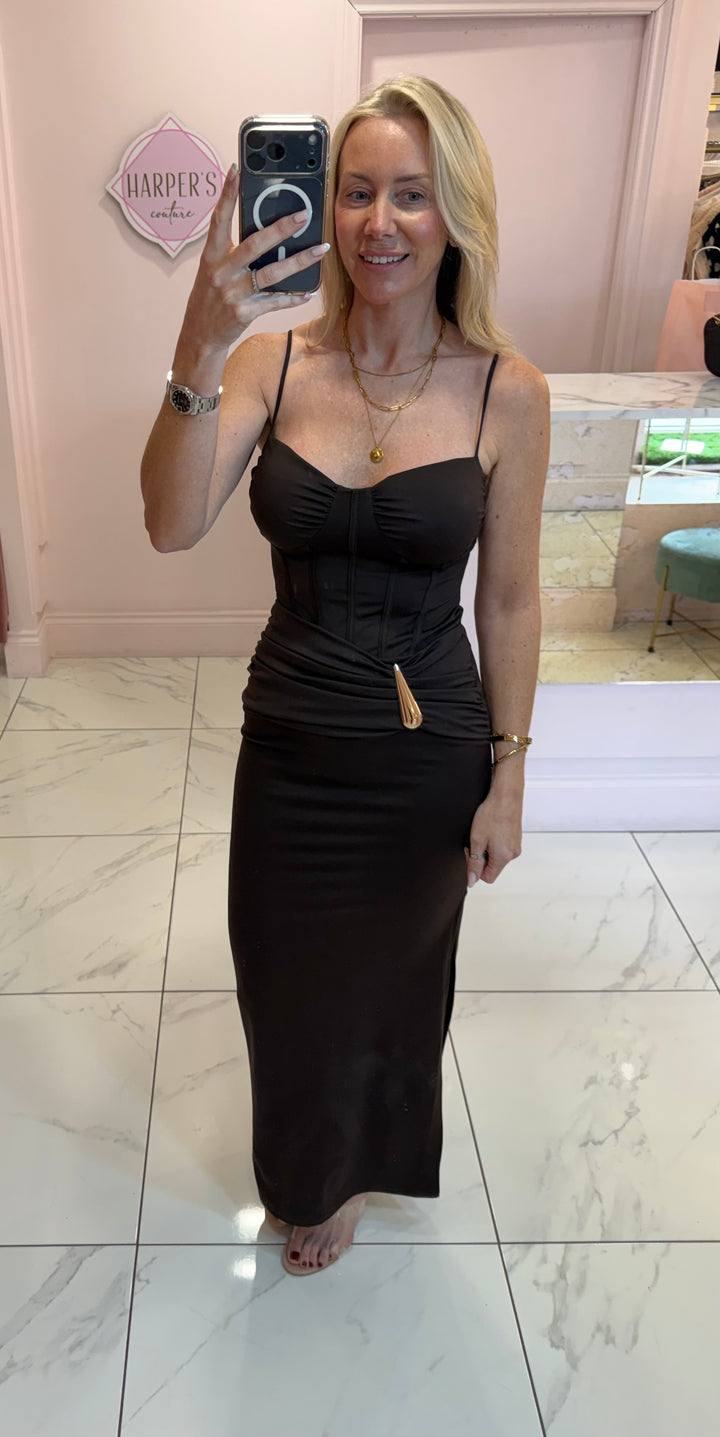 Winnie Chocolate Corset Style Maxi Dress