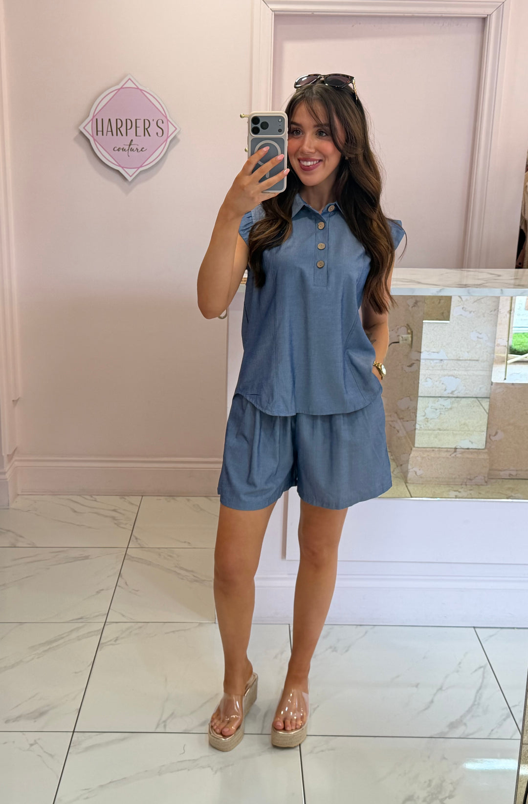 Monica Soft Denim Look Short Co Ord Set