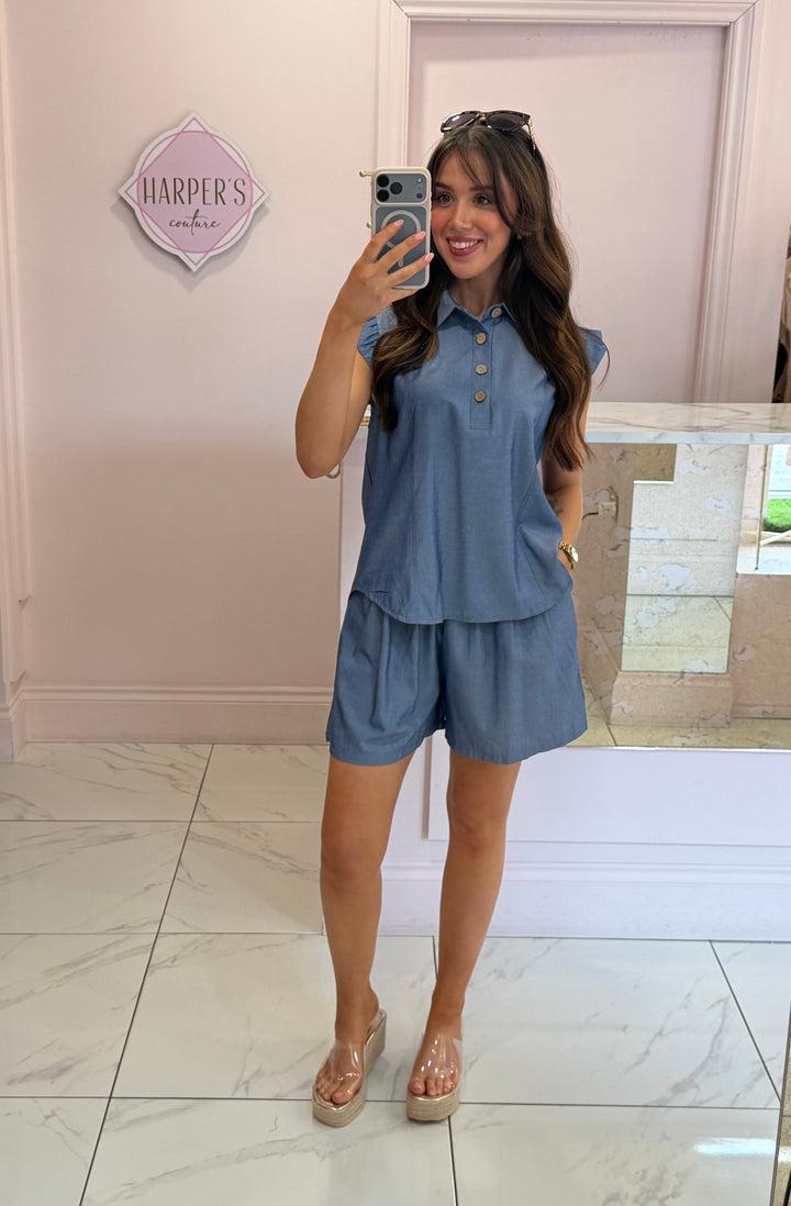 Monica Soft Denim Look Short Co Ord Set