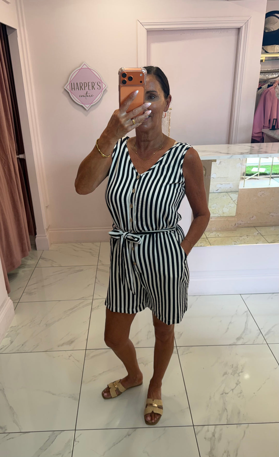 Serena Stripe Tie Belted Playsuit