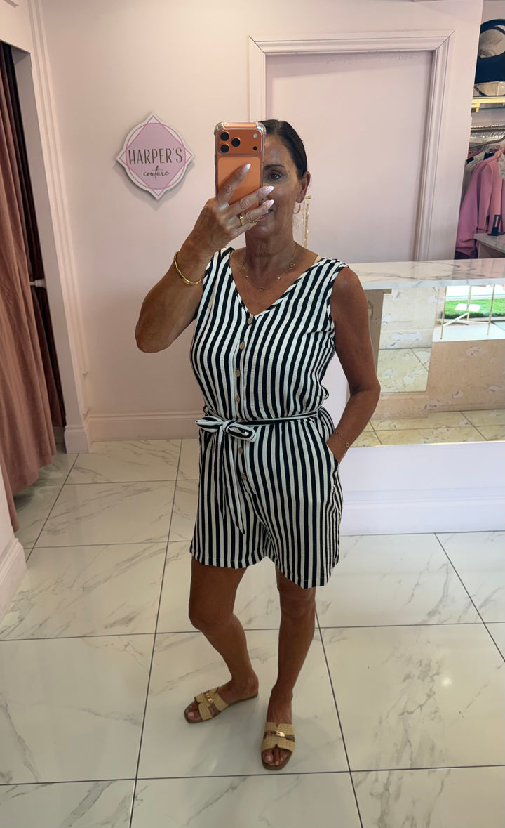 Serena Stripe Tie Belted Playsuit