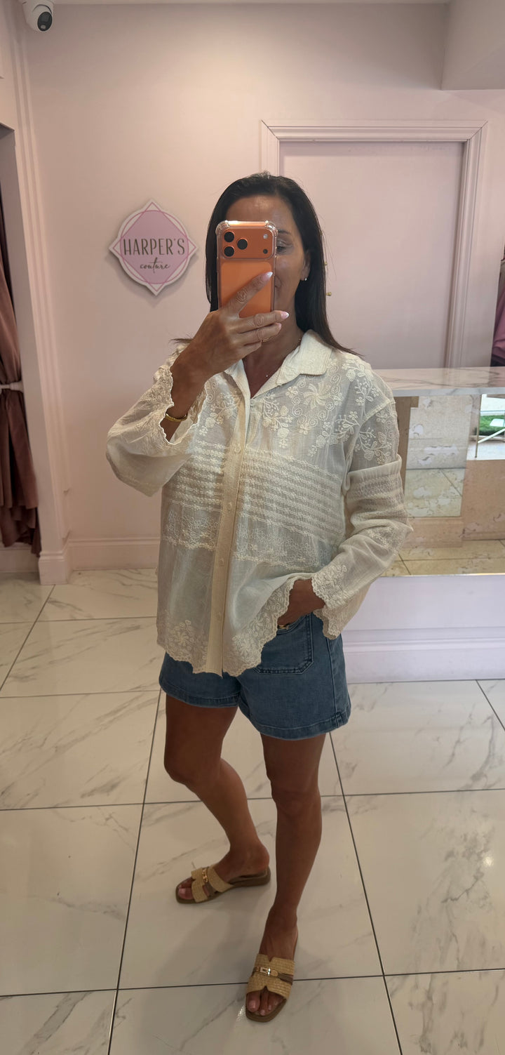 Faith Cream Embroidery Detail Shirt Blouse