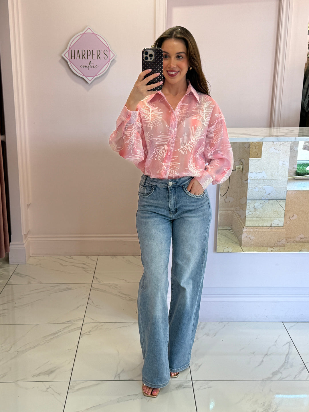 Elle Embroidered Leaf Detail Shirt/Blouse