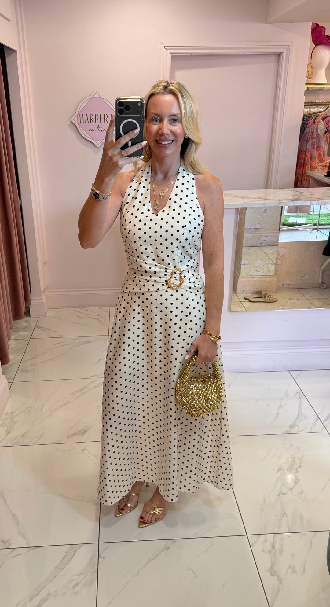 Carla Polka Dot Halter Neck Maxi Dress