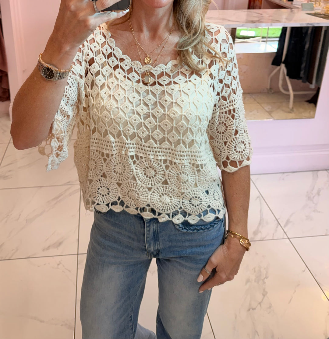 Nancy Cream Crochet Top