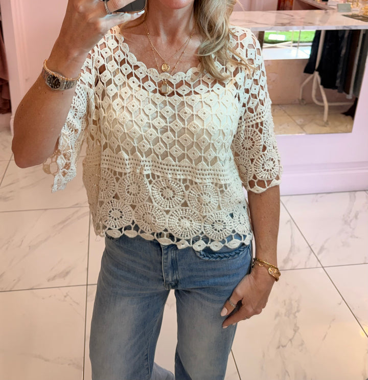 Nancy Cream Crochet Top