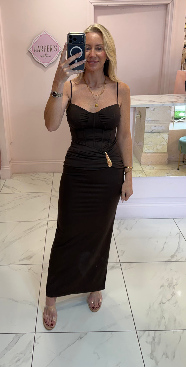 Winnie Chocolate Corset Style Maxi Dress