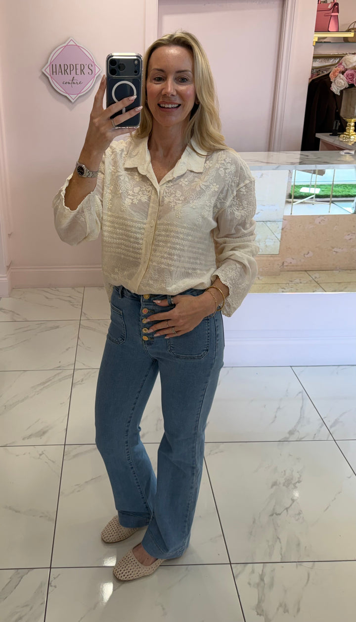Faith Cream Embroidery Detail Shirt Blouse