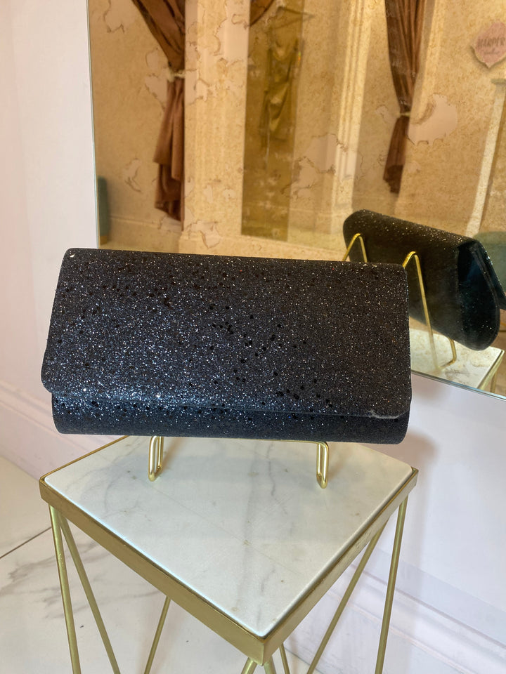 Zoe black Glitter Clutch bag