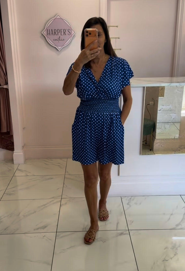 Alicia Polka Dot Elasicated Waist Playsuit