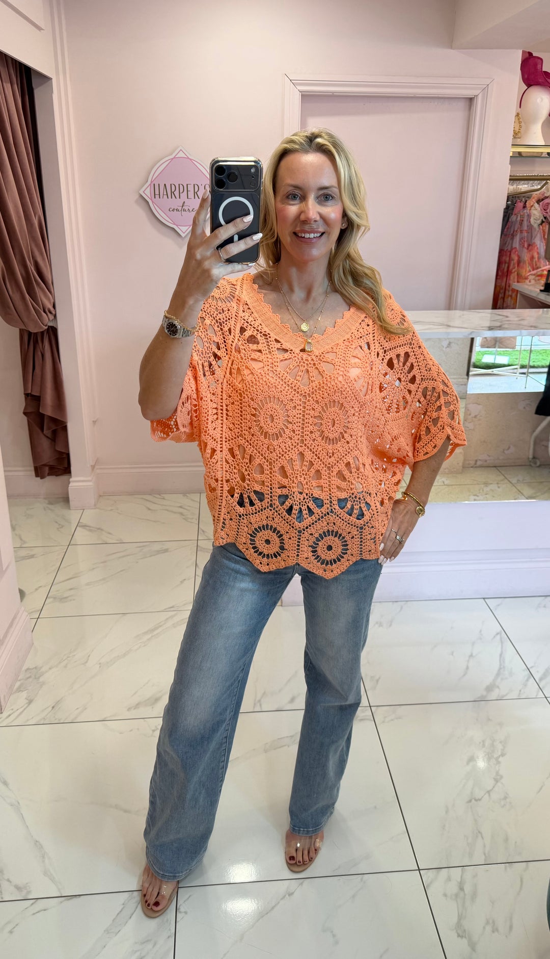 Esme Coral Crochet Top