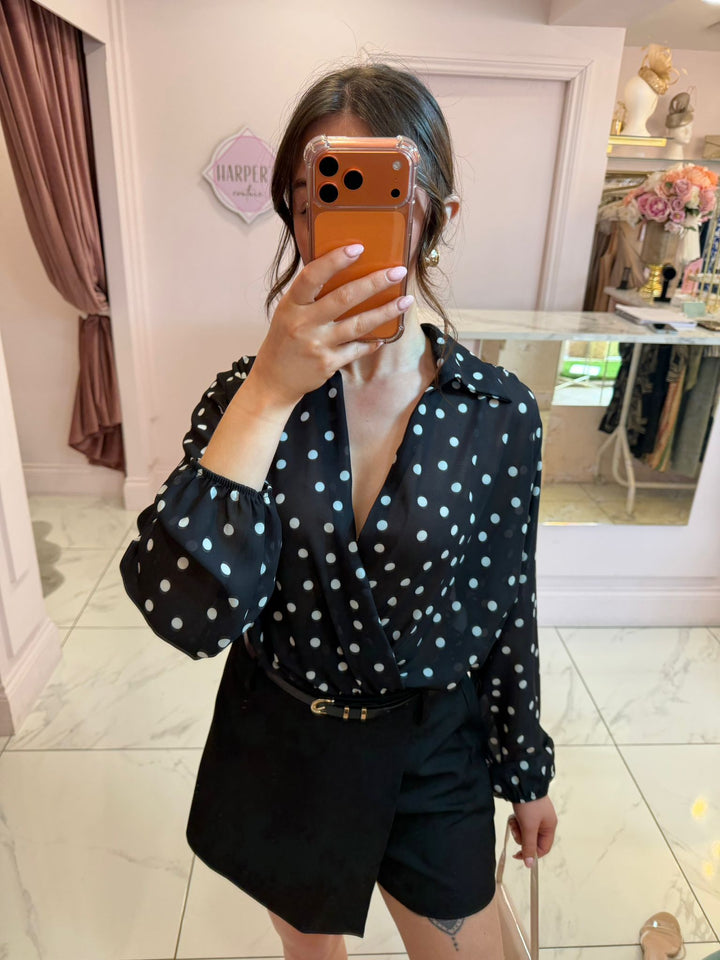 Selena Black Spotty Bodysuit