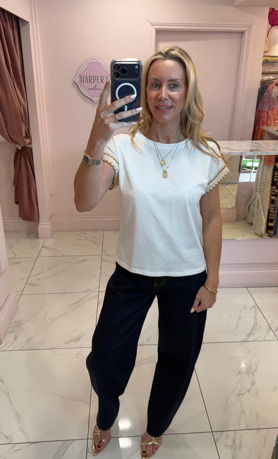 Olive White Crochet Sleeve T-Shirt