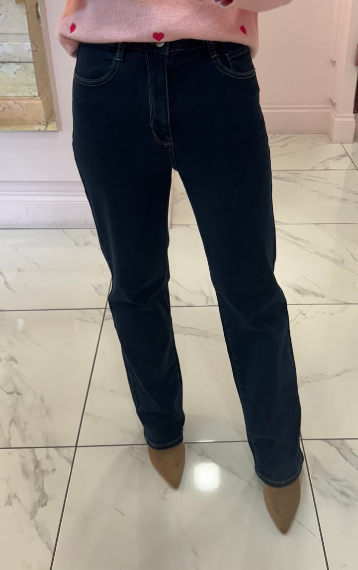 Odette Dark Denim Straight Fit Stretch Jeans