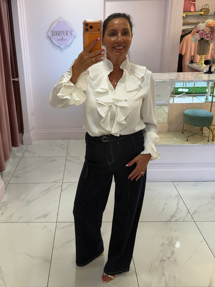 Ella Ruffle Front &amp; Cuff Detail Blouse
