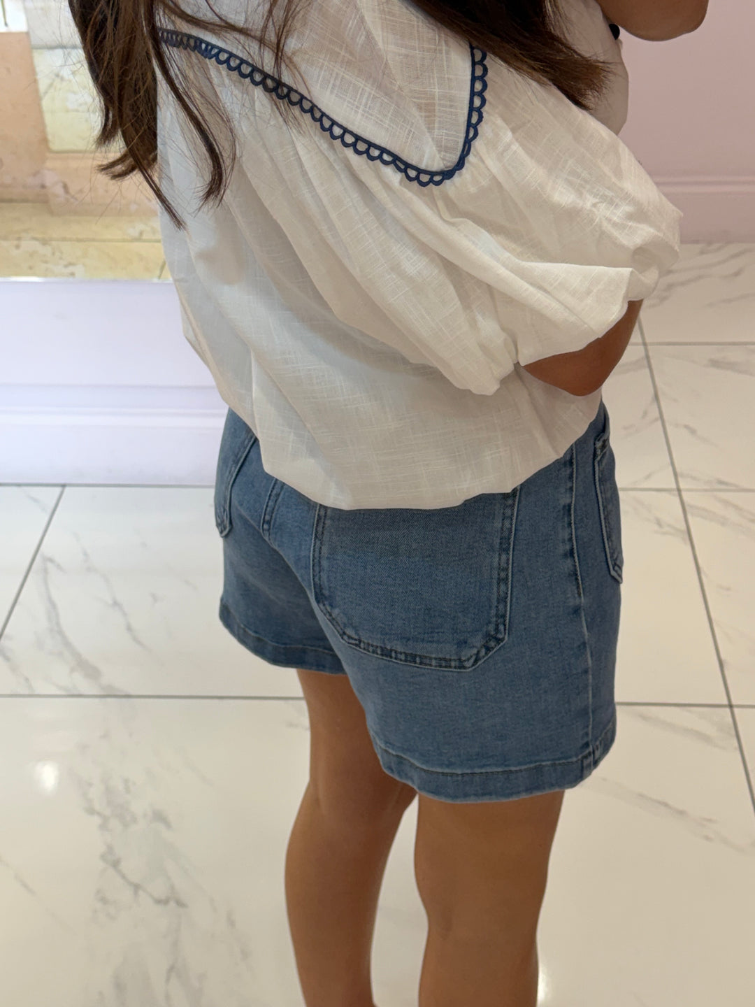 Katie Soft Stretchy Denim Front Pocket Shorts