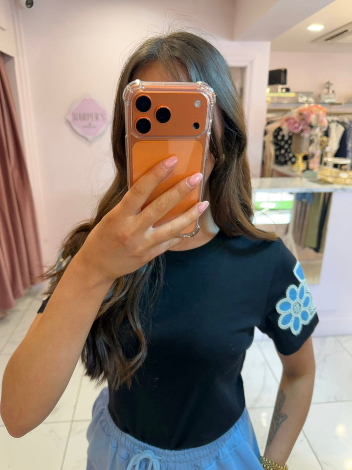 Flower Detail Sleeve T-Shirt