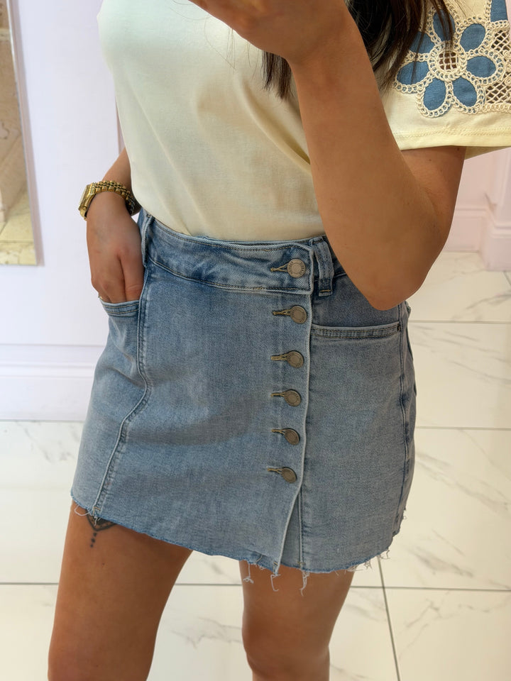 Saskia Soft Stretchy Denim Button Front Skort