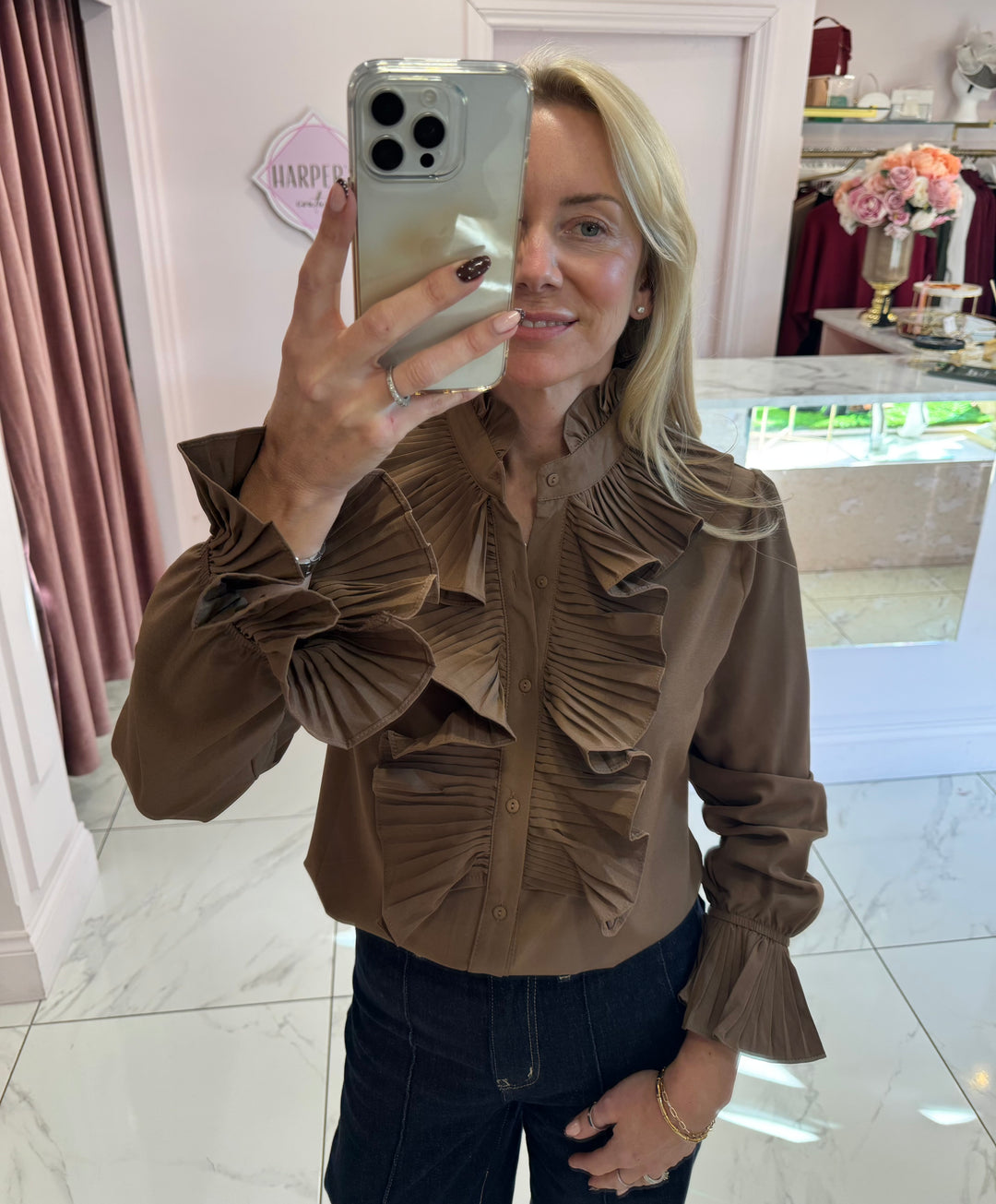 Ella Ruffle Front &amp; Cuff Detail Blouse