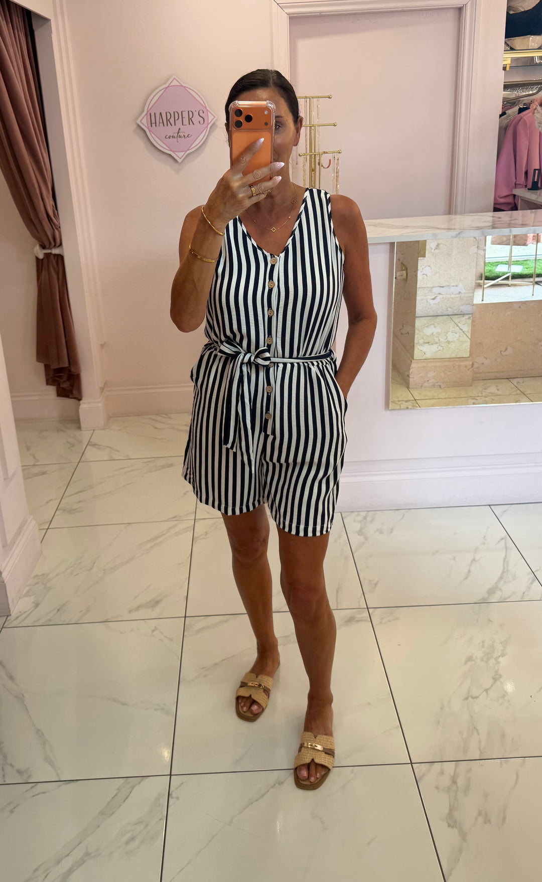 Serena Stripe Tie Belted Playsuit