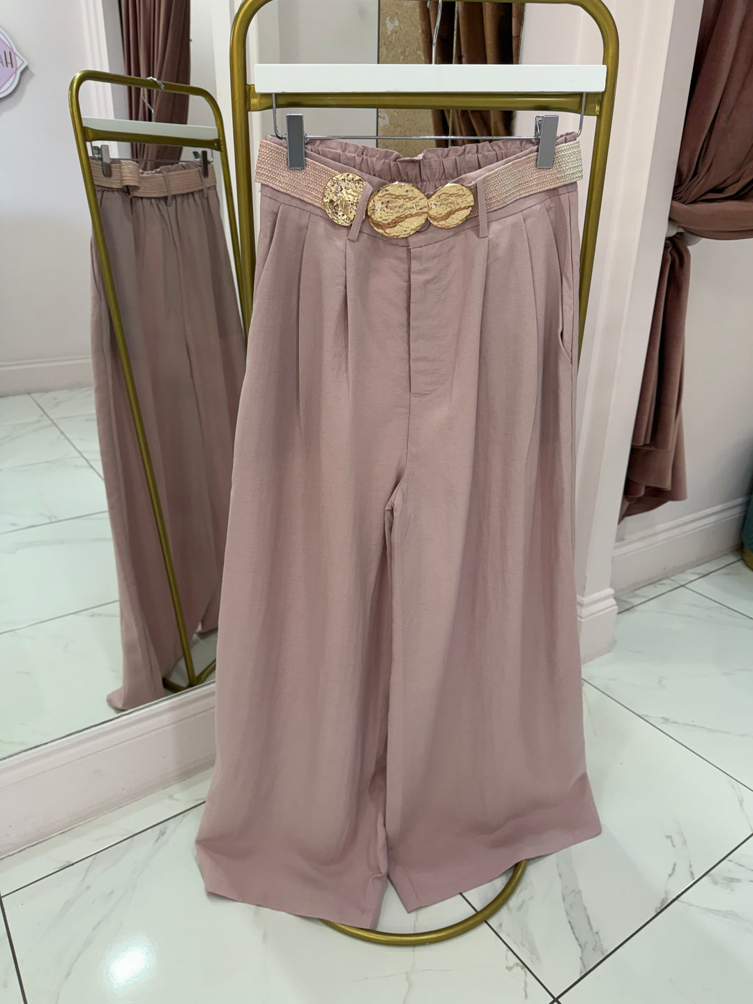 Isla Linen Look Wide Leg Belted Trousers